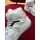 Gucci Basket Trainer Ankle Detail in white and blue Close-up of padded ankle collar and black eyelet piece on Gucci high-top trainer in white and blue