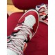 Gucci Basket High-Top Trainer Top View in red and white Top-down view of the perforated toe and patterned laces on Gucci Basket trainer in red and white