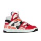 Gucci Basket High-Top Trainer Studio Profile in red and white Side profile of Gucci Basket high-top trainer in red and white against a plain background.