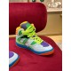 Single Gucci Basket High-Top Leather Trainer in multicolour shown sitting on a red velvet cushion in multicolour and white