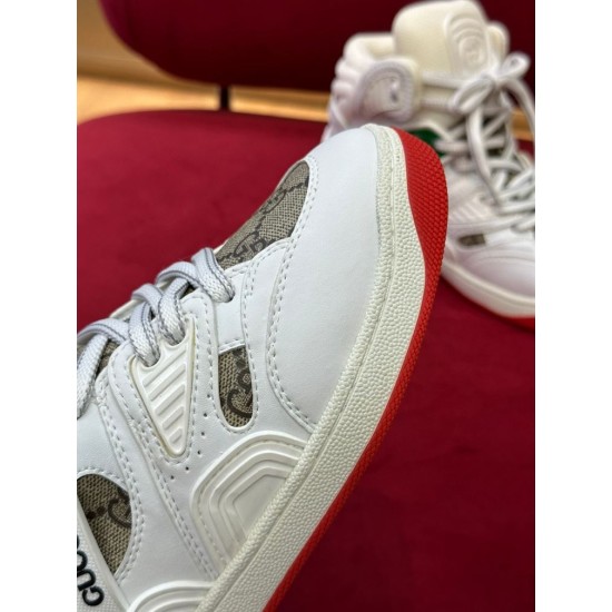 Gucci Basket High Top White Trainers Toe Detail in white and red Close-up detail of the toe box and red outsole rim on Gucci Basket High Top White Trainers