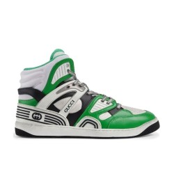 Gucci Basket High-Top Green Leather Panel Trainers
