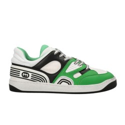 Gucci Basket Green And White Low Top Leather Trainers Vibrant Green