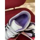 Close-up of the purple mesh padded collar and branded inner sole of the Gucci Basket trainer in multicolour and red