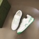 Gucci Basket Trainers Angled Top View in white and green Angled top view showing front and side of Gucci Basket trainers in white and green