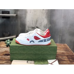 Gucci Basket Leather Low Top Trainers In White And Red Cutouts Gucci Basket Leather Low Top Trainers In White And Red Cutouts