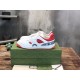 Gucci Basket Low Top Trainers Packaging in white and red Pair of Gucci Basket Leather Low Top Trainers in white and red resting on green shoe box