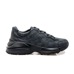 Gucci Monogram Print Canvas Low Top Black Rhyton Trainers