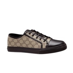 Gucci Gg Monogram Canvas Low Top Trainers In Beige And Black