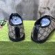 Gucci Monogram Trainers Rear Heel View in beige and black Rear view of Gucci GG Monogram Canvas Low Top Trainers highlighting the black heel strip in beige and black