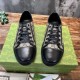Gucci Monogram Trainers Top View in beige and black Top-down view of Gucci GG Monogram Canvas Low Top Trainers showcasing black laces and toe caps in beige and black
