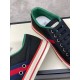 Gucci Black Canvas Webbing Low Top Trainer Detail View Close-up of Gucci Black Canvas Webbing Low Top Trainer collar and eyelets