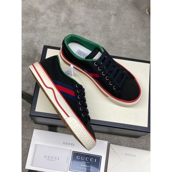 Gucci Black Canvas Webbing Low Top Trainers Top View Top-down view of Gucci Black Canvas Webbing Low Top Trainers pair