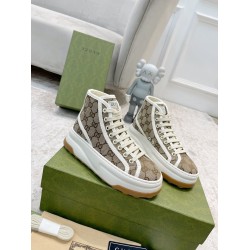 Gucci Gg High Top Platform Beige Canvas Trainers Beige