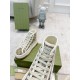 Gucci High Top Beige Canvas Trainer Tongue Detail in beige and white Close-up of tongue patch on Gucci GG High Top Platform Beige Canvas Trainer reading Gucci Tennis 1977 in beige and white