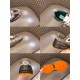 Gucci GG Rhyton Low Top Trainers Detailed Features collage in beige and brown Collage of six detailed views including toe box, green lining, heel, and bright orange tread sole of Gucci GG Rhyton Trainers in beige and brown