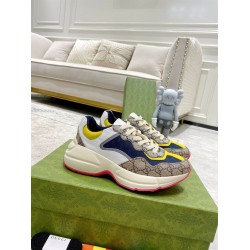 Gucci Gg Rhyton Chunky Low Top Leather Canvas Trainers