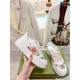 Gucci GG Monogram Canvas Leather Low Top Trainers Side View in off-white and multicoloured Gucci GG Monogram Canvas Leather Low Top Trainers held side view in off-white and multicoloured