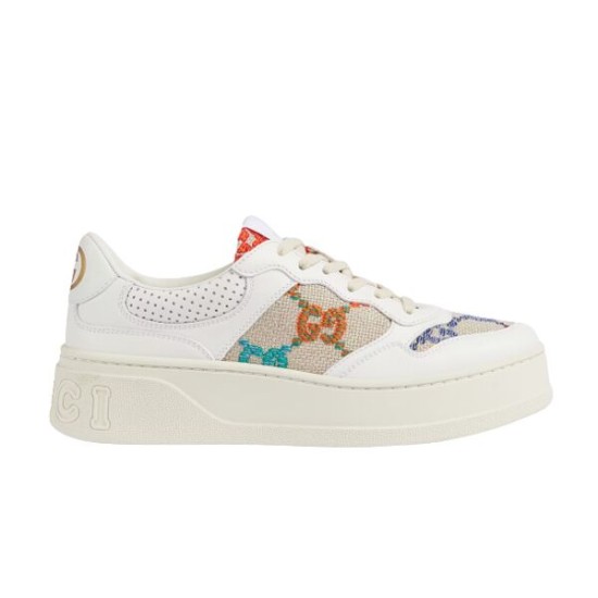 Gucci GG Monogram Canvas Leather Low Top Trainers Profile in off-white and multicoloured Gucci GG Monogram Canvas Leather Low Top Trainers profile view in off-white and multicoloured