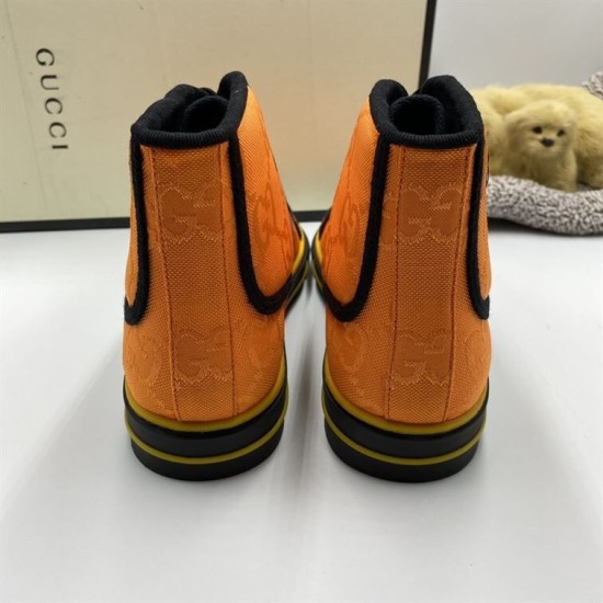 Gucci Off The Grid Monogram High Top Orange Trainers Heel View Gucci Off The Grid Monogram High Top Orange Trainers heel view