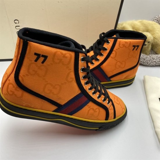 Gucci Off The Grid Monogram High Top Orange Trainers Ankle Detail Gucci Off The Grid Monogram High Top Orange Trainers outer side angle