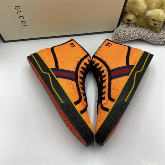 Gucci Off The Grid Monogram High Top Orange Trainers Underneath View Gucci Off The Grid Monogram High Top Orange Trainers soles together