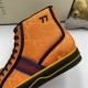 Gucci Off The Grid Monogram High Top Orange Trainers Embroidery Close-Up Gucci Off The Grid Monogram High Top Orange Trainers 77 logo close-up