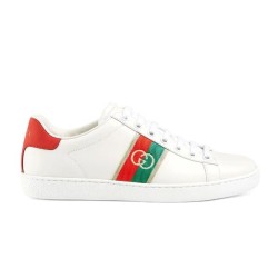 Gucci Interlocking G Web Stripe White Leather Trainers