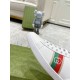 Gucci White Leather Trainer Toe Detail in white and red Close-up detail of smooth white leather toe box and stitched web stripe motif in white and red