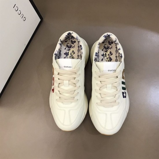 Gucci Rhyton Ivory Trainers Top View Top-down view of Gucci Rhyton ivory trainers showcasing lace arrangement and floral lining