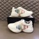 Gucci Rhyton Ivory Trainers Pair Profile Pair of Gucci Rhyton ivory trainers displayed beside shoebox