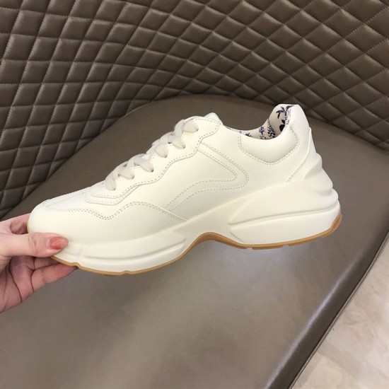 Gucci Rhyton Ivory Trainer Medial Side Medial side view of plain ivory leather on Gucci Rhyton trainer