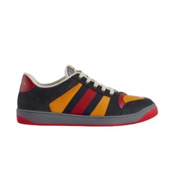 Gucci Screener Trainers In Black Suede And Orange