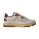 Full lateral side view of off-white and brown Gucci low-top trainer