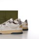 Gucci Off White Leather Trainer Heel Three-Quarter View in off-white and grey Rear side perspective of Gucci off-white trainers detailing the grey heel collar