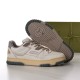 Gucci Off White Trainer Sole Pattern View in off-white and grey Gucci off-white trainer displayed beside its textured grey rubber outsole pattern