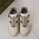 Gucci Off-White Trainers Top View in off-white and beige Top-down view of Gucci low-top off-white trainers showing laces and perforated toes in off-white and beige