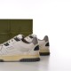 Gucci Trainer Rear Quarter View in off-white and beige Rear angle view focusing on the heel counter and padded collar of the off-white trainer in off-white and beige