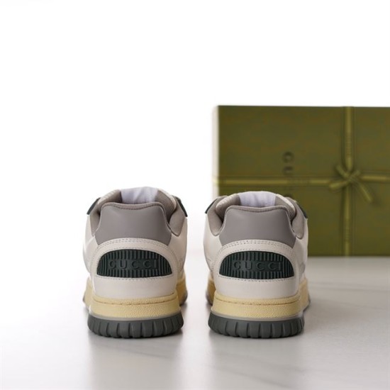 Gucci Off-White Trainers Heel View in off-white and beige Back view showing both heel tabs with textured grey brand detailing in off-white and beige