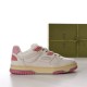 Gucci Low Top Off White Pink Panel Trainer Profile View Profile view of Gucci Low Top Off White Pink Panel Trainer displaying side panels and pink eyelets