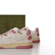 Gucci Low Top Off White Pink Panel Trainer Back Angle Back angle three-quarter view showing heel tab and sole construction of Gucci Low Top Off White Pink Panel Trainer