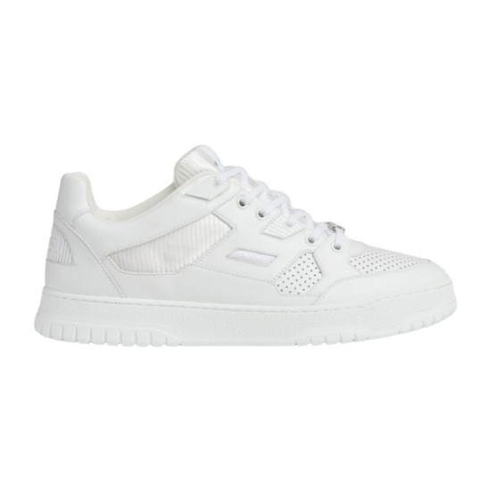 Profile view of Gucci white low-top leather perforated trainer