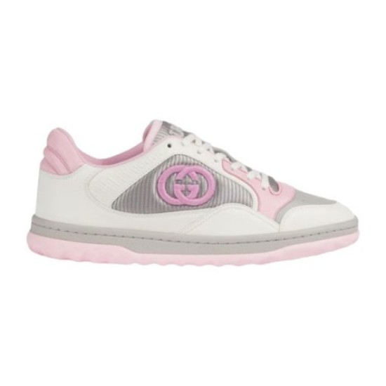 Gucci Mac80 Trainer Studio Profile View in white and grey Studio profile shot of Gucci Mac80 white grey and pink leather low top trainer