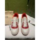 Gucci Mac80 Leather Low-Top Trainers In White And Red Front Profile Front view of Gucci Mac80 Leather Low-Top Trainers In White And Red showing laces
