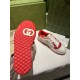 Gucci Mac80 Leather Low-Top Trainers In White And Red Sole Detail Underside of the red rubber sole on Gucci Mac80 Leather Low-Top Trainer in white and red
