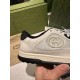 Gucci Mac80 Trainer Side Panel Detail in off white and black Detailed view of the side panel embroidered logo on Gucci Mac80 Off White And Black Leather Trainers