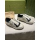 Gucci Mac80 Leather Trainers Pair Angle View in off white and black Pair of Gucci Mac80 Off White And Black Leather Low Top Trainers angled view with original box