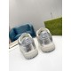 Gucci Mac80 Metallic Silver Trainers Heel View in silver and off-white Rear view showing metallic silver leather heels of Gucci Mac80 trainers in silver and off-white