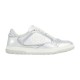 Gucci Mac80 Metallic Silver Trainer Profile in silver and off-white Lateral side view of single Gucci Mac80 metallic silver trainer against white background in silver and off-white