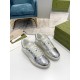 Gucci Mac80 Metallic Silver Trainers Overhead View in silver and off-white Overhead pair view of metallic silver low top Gucci Mac80 trainers in silver and off-white